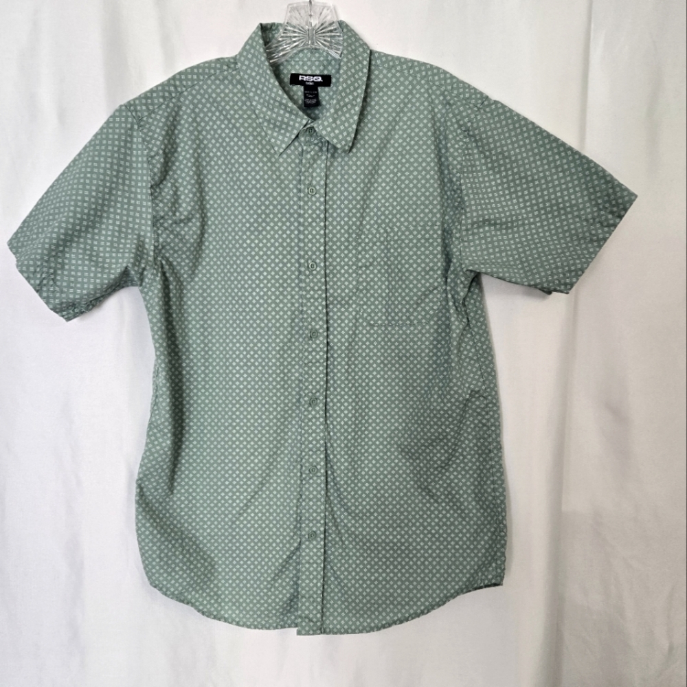 RSQ Green Print Short Sleeve Chest Pocket Casual Shirt. Size M